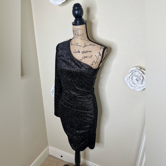 Gianni Bini Multi Colored Glitter Embellished Velvet Ruched Dress Sz 11 - Picture 5 of 16